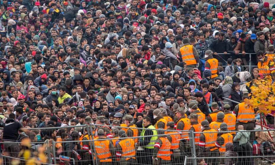 Refugees gather at the border to Austria in Sentilj, Slovenia, last week.