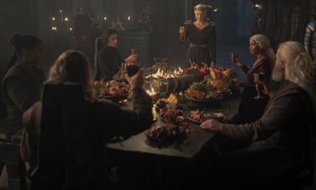 Clinton Liberty as Addam of Hull, Harry Collett as Jacaerys Velaryon, Emma D’Arcy as Queen Rhaenyra Targaryen, Bethany Antonia as Lady Baela Targaryen, Kieran Bew as Hugh Hammer and Tom Bennett as Ulf.