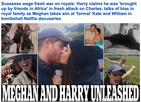 The Mail Online homepage after the release of the Harry and Meghan documentary