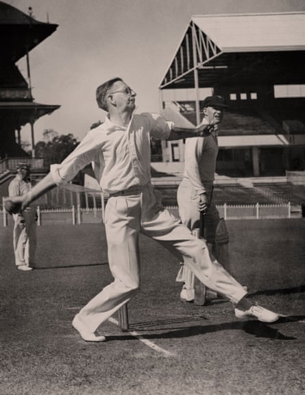 Neville Cardus in a rare appearnce in white playing for an MCC side at the Melbourne Cricket Ground on the 1936-37 tour.