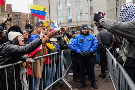 Police separate supporters and detractors of ousted Venezuelan president Nicolas Maduro outside the Daniel Patrick Moynihan United States Courthouse after Maduro attended his arraignment hearing on January 5, 2026 in New York.