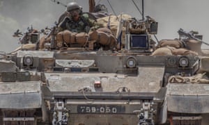 An Israeli armoured personnel carrier in southern Israel near the border with Gaza, during Operation Protective Edge in 2014