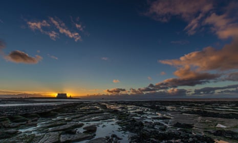 The sun sets over Hinkley Point in Somerset.