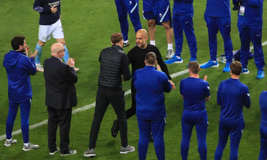 Thomas Tuchel with Pep Guardiola after the Champions League final, where the German scored a decisive tactical victory.