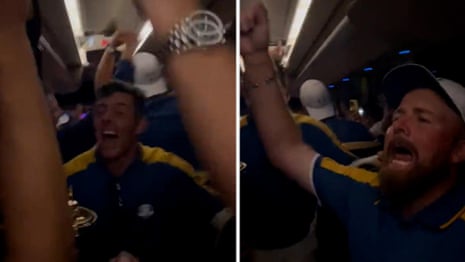 'Europe's on fire': Ryder Cup victory celebrated with raucous bus journey – video