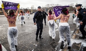 French police forces arrives during an action of activists of the women’s movement FEMEN on the ‘Place de la Concorde’ during the International Women’s Day in Paris, France, 08 March 2020.