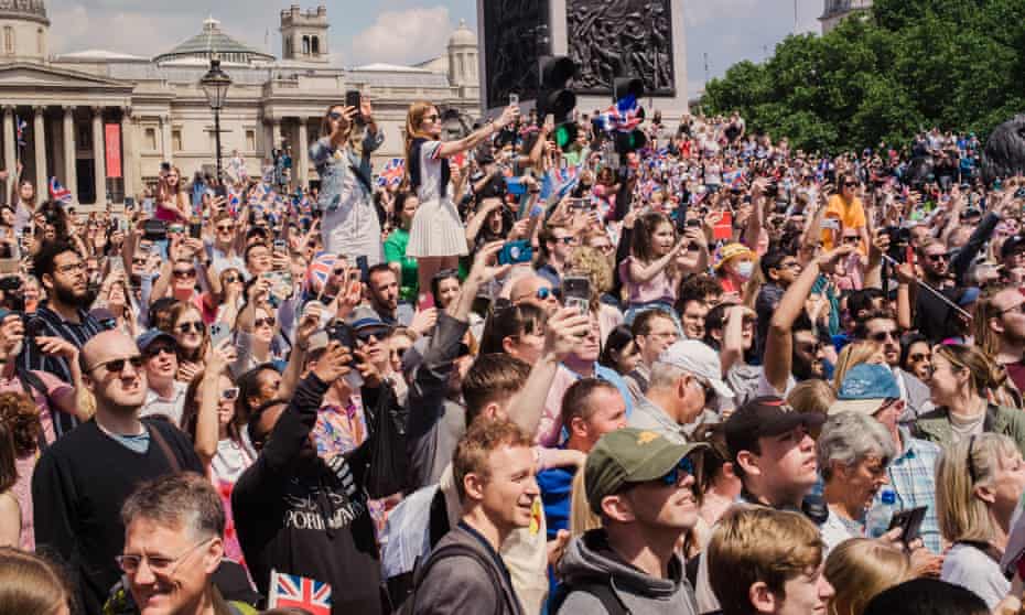 Queen's 70th Golden Jubilee celebrations. Flypast in Trafalgar Square.