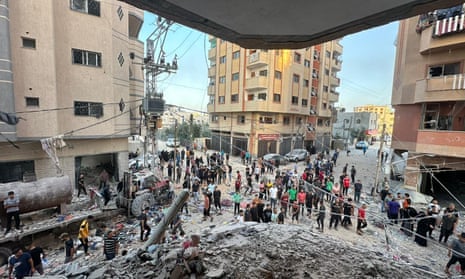 An area destroyed after Israeli attacks on the Nasirat refugee camp on Friday.