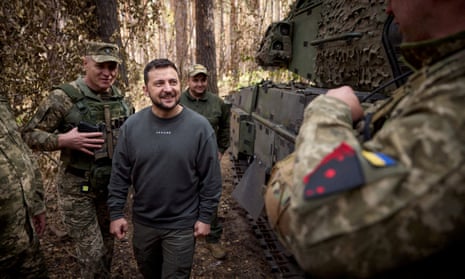 A file photo shows Ukraine's President Zelenskiy on a visit to the front line in eastern Ukraine.