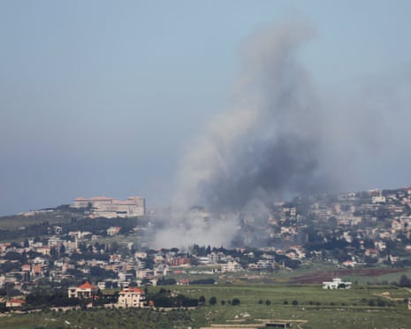 Smoke rises after Israeli strikes, as seen from Marjayoun, Lebanon.