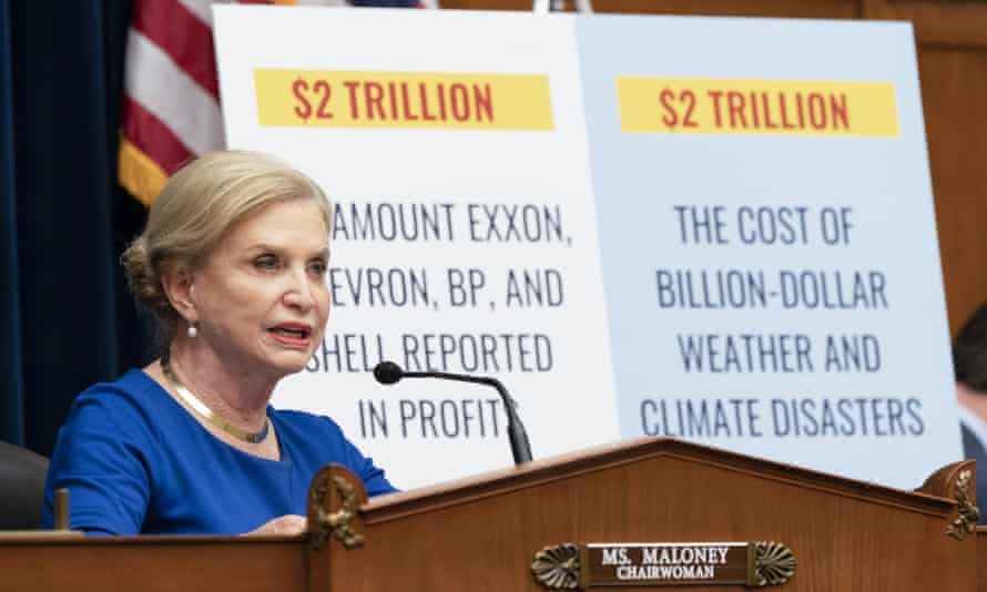 Carolyn Maloney, chair of the House oversight committee, speaks at a hearing on the role of fossil fuel companies in climate change.