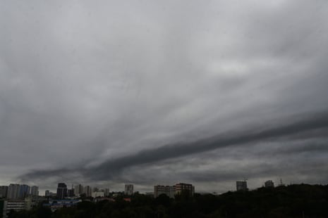 This photograph shows smoke rising above Kyiv during the Russian air attack on 28 September 2025.