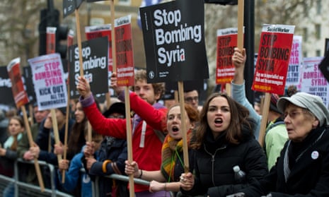 A Stop the War coalition protest outside Downing Street against airstrikes in Syria last year.
