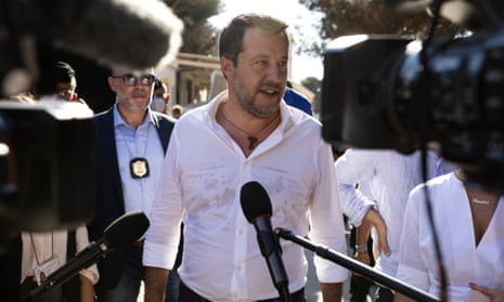 Matteo Salvini campaigning on Lampedusa after visiting its refugee facilities.