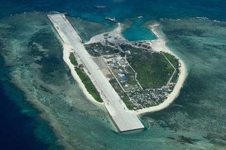 An aerial view taken in March 2023 shows Thitu Island in the South China Sea.