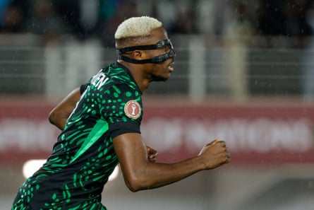 Victor Osimhen wearing a protective mask against Tanzania