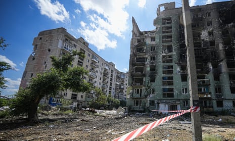 Apartment buildings damaged during fighting  in Severodonetsk.