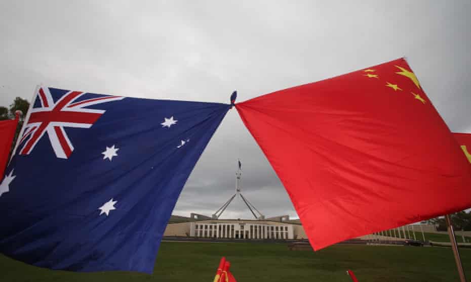 Stock image of Australian and Chinese flags