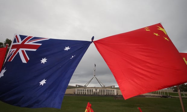 Supporters of China on the front lawns of Parliament House in Canberra.