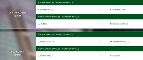 Order of play Tuesday