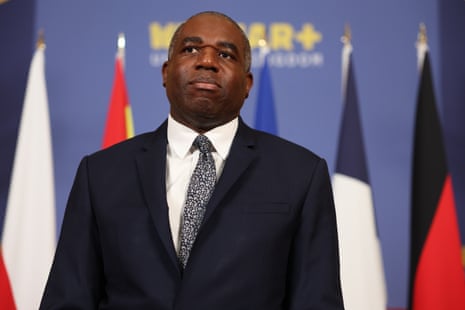 Britain's foreign secretary David Lammy addresses the media ahead of the Weimar+ meeting on Ukraine at Lancaster House in London.