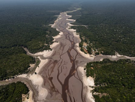 An aerial view shows the vanishing Tumbira River, Amazonas.