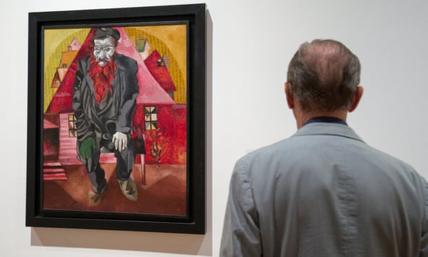 The painting Jew in Bright Red by Chagall on display in the Kunstmuseum, Basel, Switzerland.