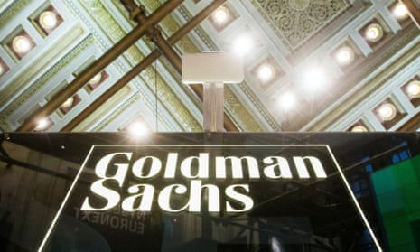 Goldman Sachs sign is seen above floor of the New York Stock Exchange