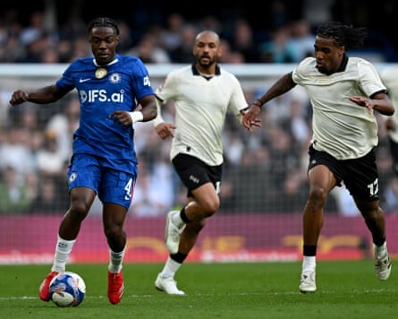 Roméo Lavia on the ball with two Port Vale players during Chelsea’s FA Cup quarter-final