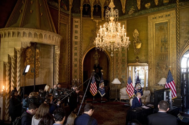 Trump speaks during a video teleconference at his Mar-a-Lago estate.