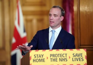 Dominic Raab during a media briefing in Downing Street on 6 April 2020.