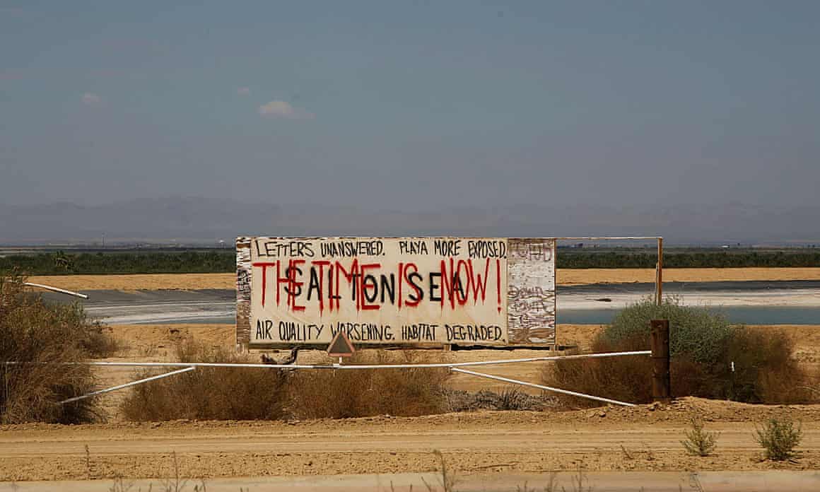 A sign calling for action to save the Salton Sea in Mundo, California as the state faces drought and dangerously high temperatures.