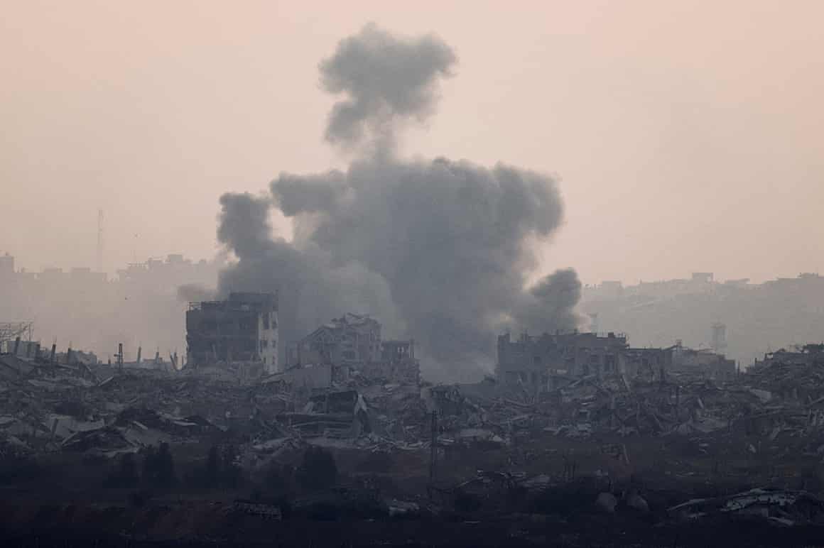 Smoke rises from Gaza after an explosion, near the Israel-Gaza border