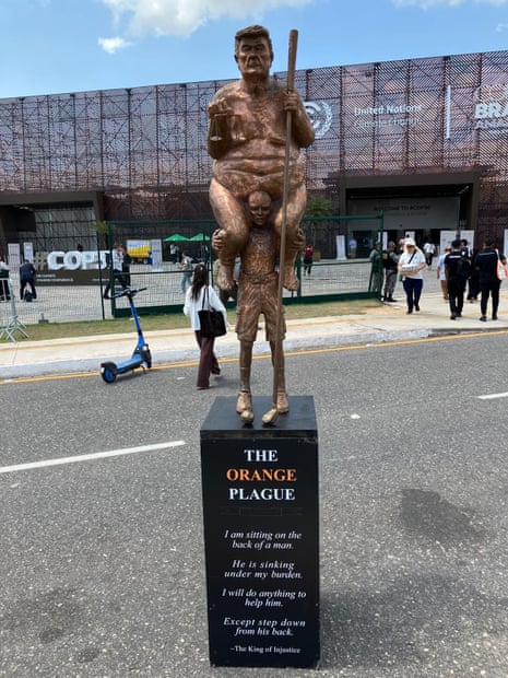 A statue of an artwork depicting Donald Trump at Cop30 in Belem, Brazil, on Thursday 20 November 2025.