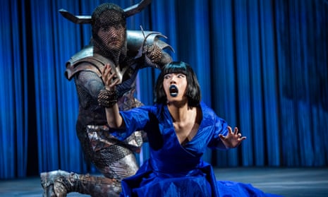 A series of fierce confrontations … Michael Mofidian (Minotaurus) and Hongni Wu (Phaedra) in Phaedra.