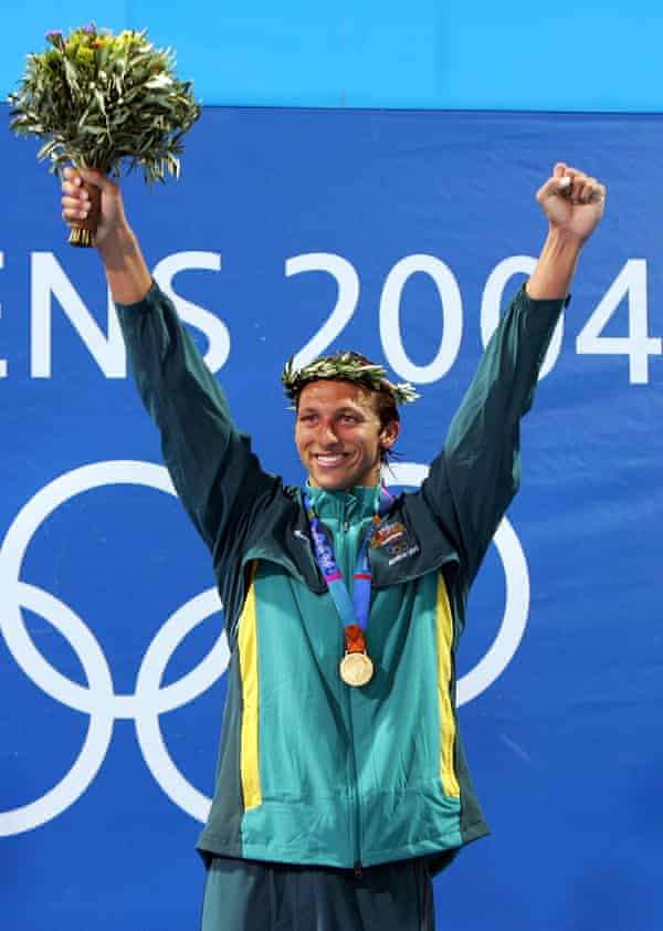 Ian Thorpe celebrates winning the 400 metre freestyle during the 2004 Olympic Games in Athens.