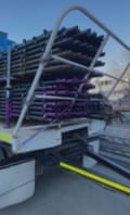 A truck that nearly lost its load from scaffolding on the Cahill Expressway en route to Sydney Metro, Waterloo, New South Wales, Australia