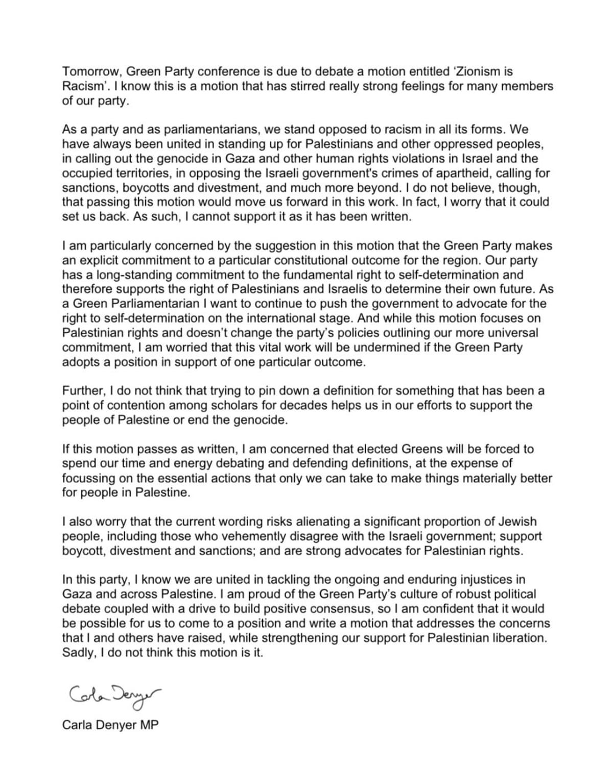 Denyer’s statement