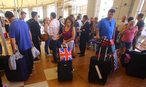 British tourists hoping to catch a flight home from Sharm el-Sheikh airport on Friday. 