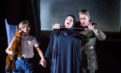 Voices perfectly blended … Joyce DiDonato (centre) in the title role with Ludovic Gwyther as her son and Daniela Barcellona (right) as Arsace in Semiramide at the Royal Opera House, London.