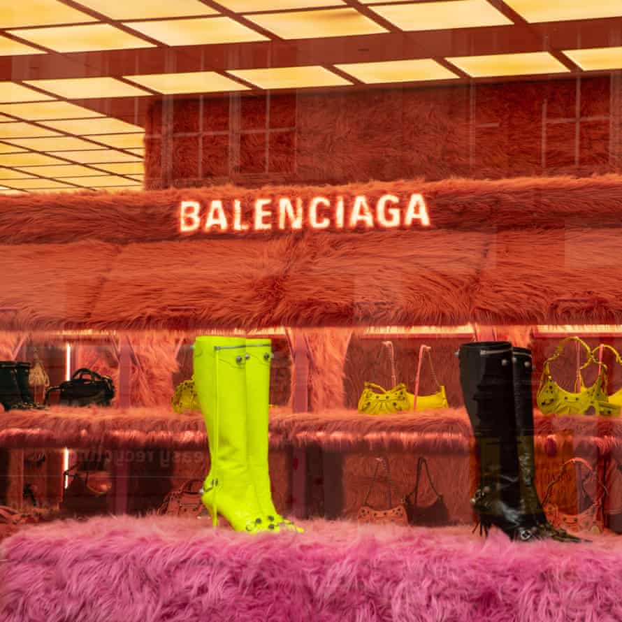 A Balenciaga department store stall with high heeled boots