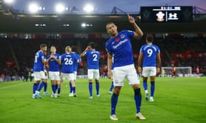 Richarlison celebrates scoring Everton’s second goal against Southampton.