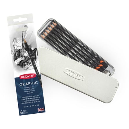 A tin of Derwent Graphic Graphite Drawing Pencils
