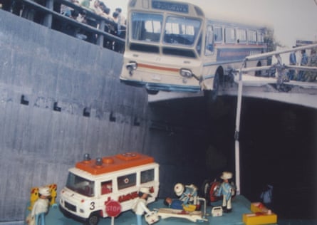 Madcap mashups … one of Metinides’ Juguetes series – glossy photos of toy crime- and accident-scene recreations.