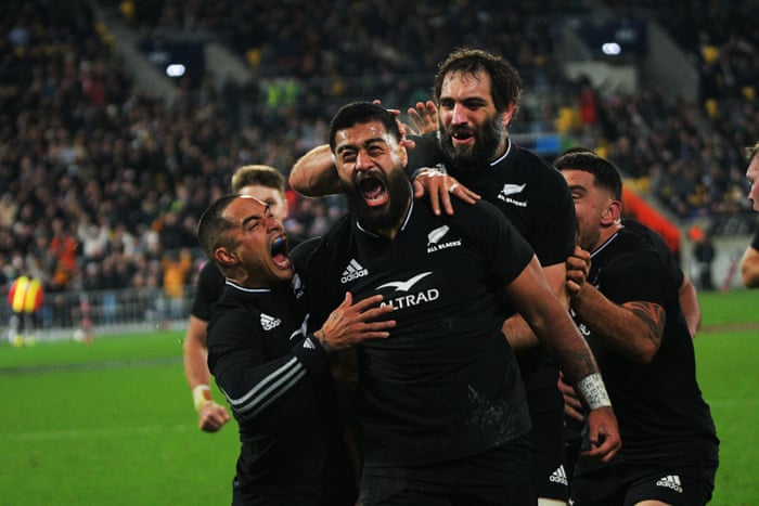 Akira Ioane celebrates his try and the All Blacks are cooking here.