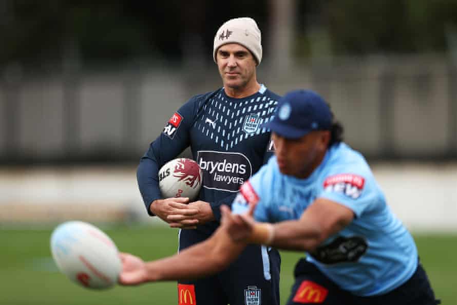 Queensland out to defy State of Origin expectations against heavily favoured NSW | State of Origin 1 Head coach Brad Fittler looks on during a Blues’ training session on Monday.