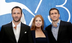 Director Tom Ford, with the stars of Nocturnal Animals Amy Adams and Jake Gyllenhaal, at the Venice film festival.
