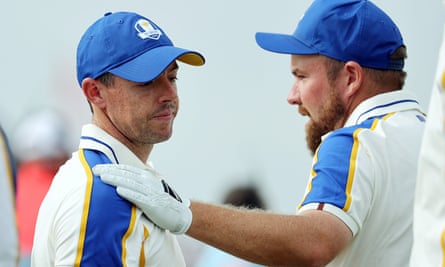 Shane Lowry commiserates with Rory McIlroy after the pain of Ryder Cup defeat at Whistling Straits.