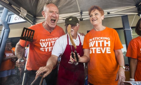 Pauline Hanson and Queensland One Nation leader Steve Dickson at a barbecue in his Buderim electorate.