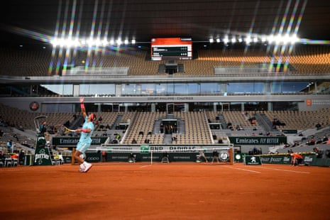 Spain’s Rafael Nadal serves to Belarus’ Egor Gerasimov.